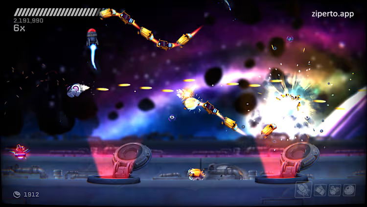 RIVE: Ultimate Edition 2026 spider tank battling robotic enemies aboard a damaged spacecraft.