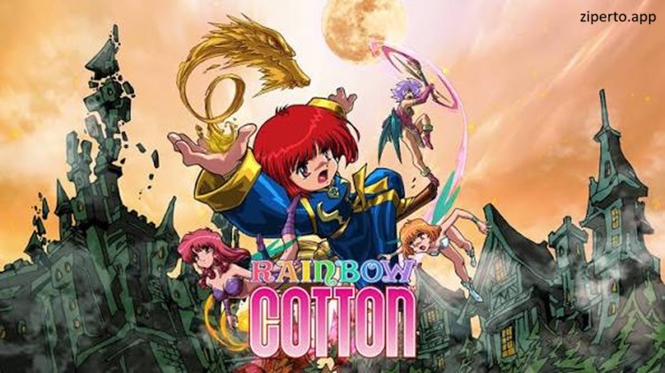 Rainbow Cotton 2026 witch flying through colorful stages in firing magical attacks at enemies.