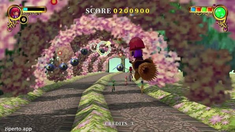 Rainbow Cotton 2026 witch flying through colorful stages in firing magical attacks at enemies.
