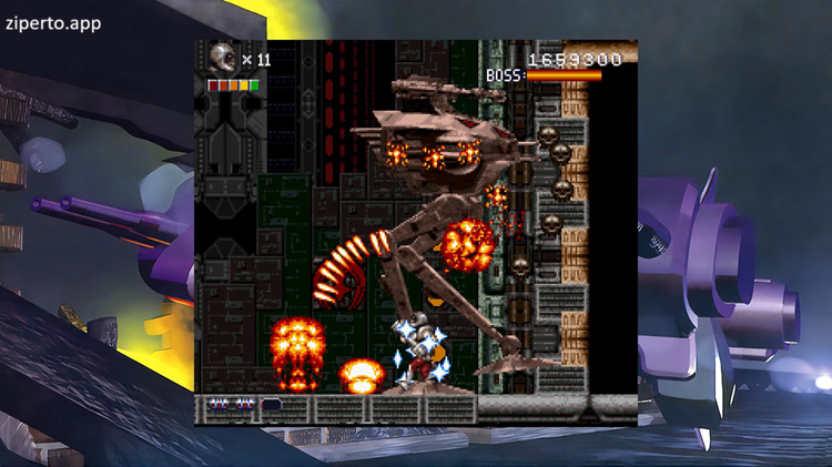 Rendering Ranger: R2 [Rewind] 2026 battling aliens in a 16-bit action stage.