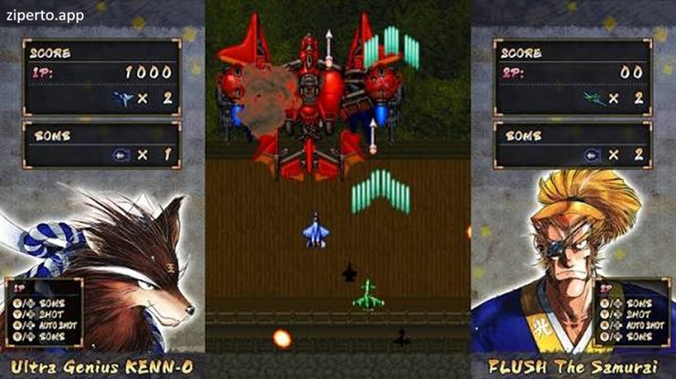 Samurai Aces 2026 showing classic aerial shooting action and enemy aircraft.