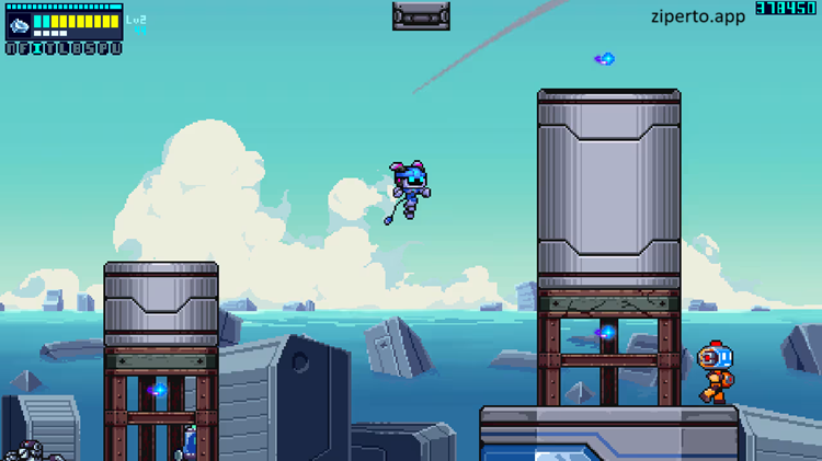 Super Alloy Ranger 2026 featuring futuristic weapons and side-scrolling combat against robotic enemies.