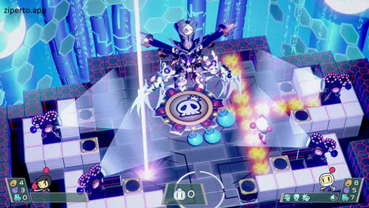 Super Bomberman R 2026 characters placing bombs in a battle arena.